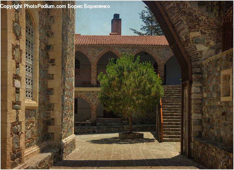 Patio, Brick, Cobblestone, Pavement, Walkway, Castle, Fort