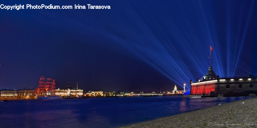 Laser, Light, Waterfront, Night, Outdoors, City, Downtown