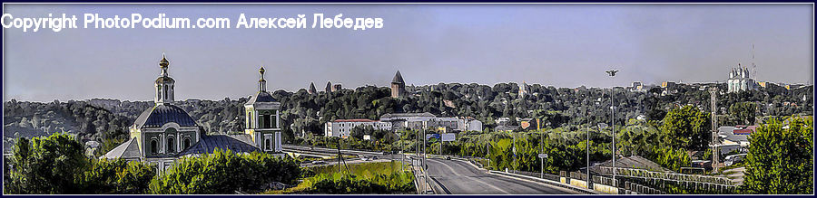 Fence, Hedge, Plant, City, Downtown, Building, Town