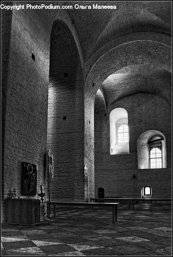 Bench, Brick, Crypt, Arch, Architecture, Cathedral, Church