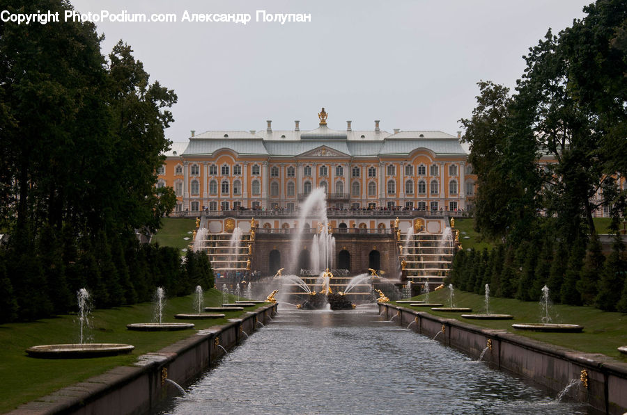 Architecture, Castle, Mansion, Palace, Fountain, Water, Park