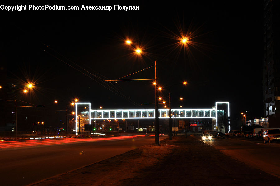 Night, Outdoors, City, Downtown, Intersection, Road, Freeway