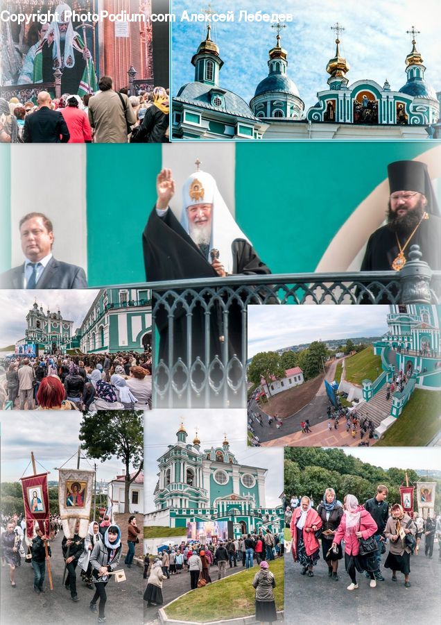Collage, Poster, Architecture, Downtown, Plaza, Town Square, Crowd