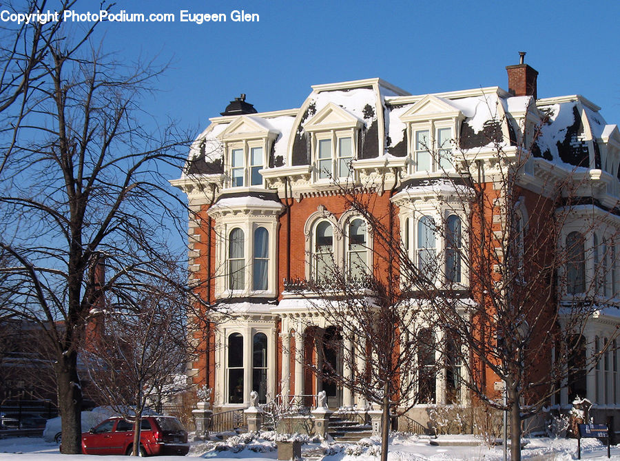 Ice, Outdoors, Snow, Architecture, Mansion, Building, House