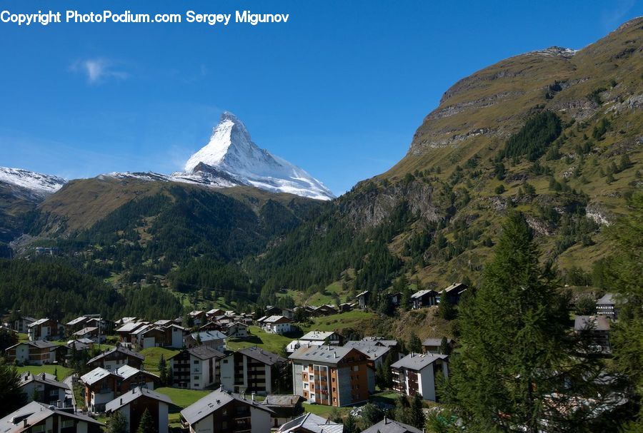 Building, Downtown, Town, Crest, Mountain, Outdoors, Peak