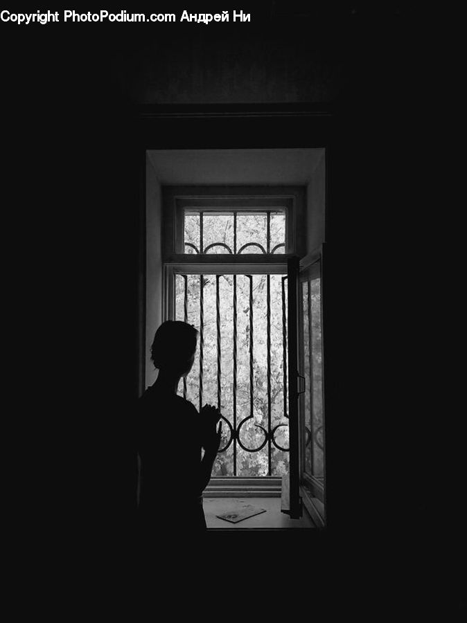 Silhouette, Window, Person, Portrait, Human