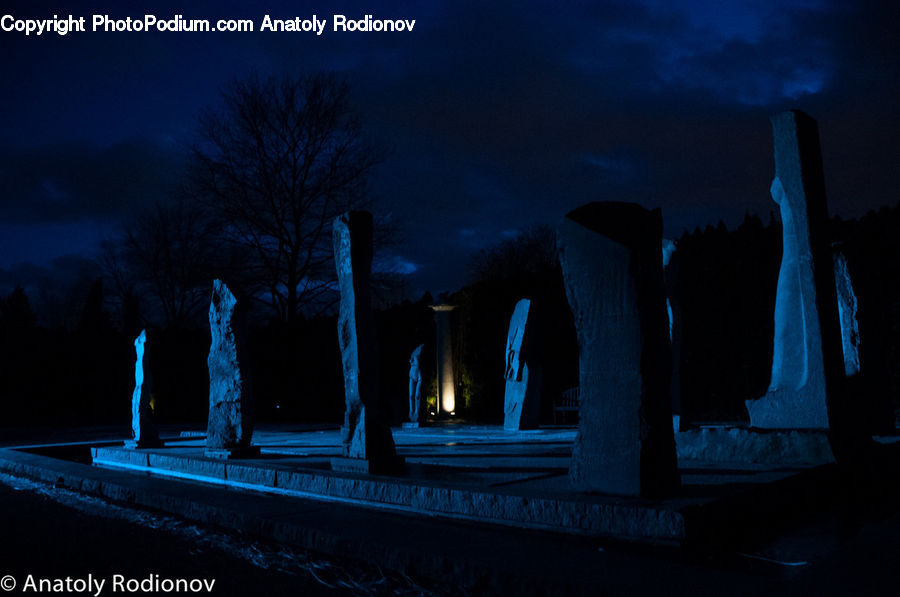 Silhouette, Tomb, Tombstone, Night, Outdoors, Fountain, Water