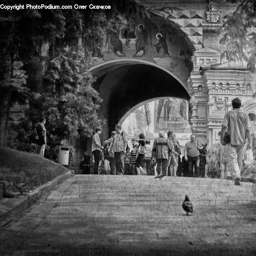 Arch, Crowd, City, Downtown, Urban