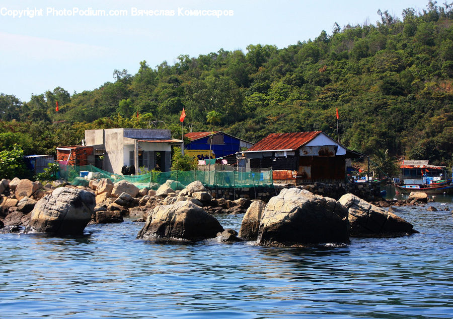 Cabin, Hut, Rural, Shack, Shelter, Rock, Water