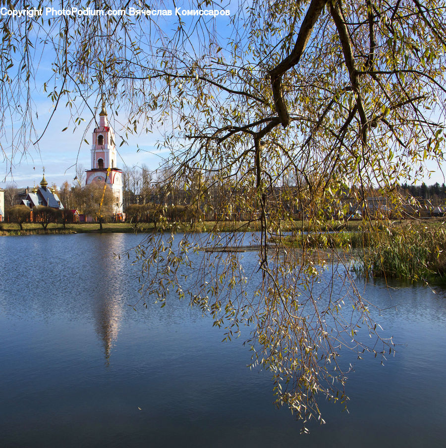 Architecture, Church, Worship, Lake, Outdoors, Water, Bell Tower