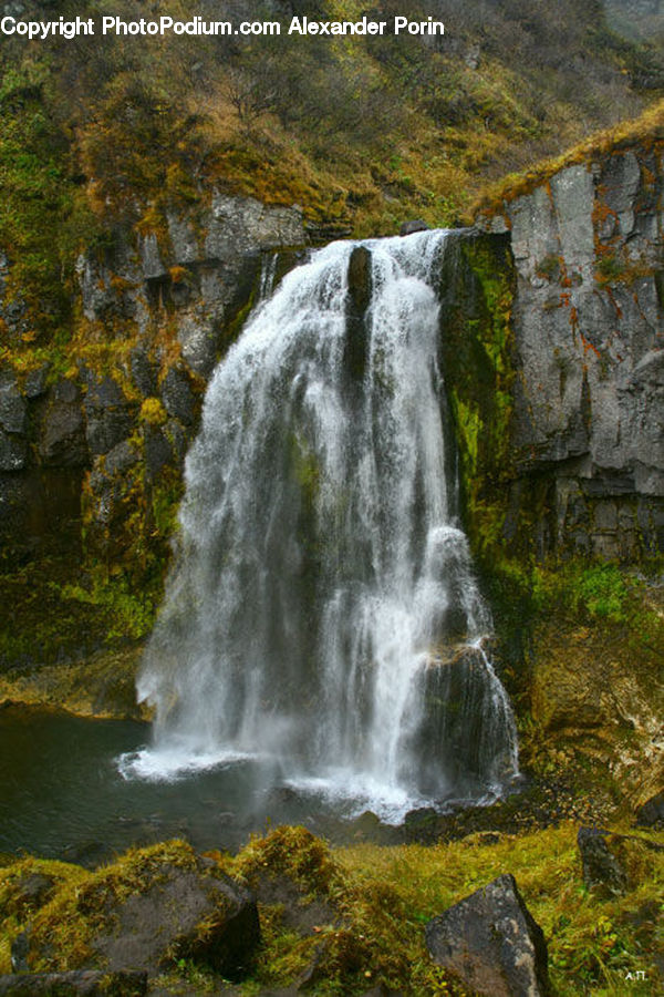 Outdoors, River, Water, Waterfall, Creek, Moss, Plant