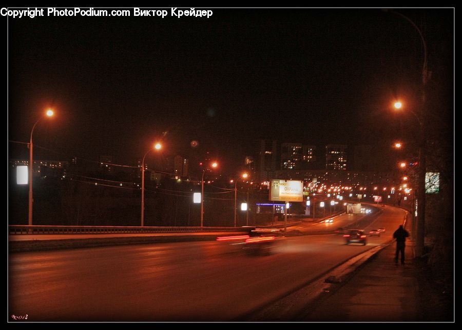 Night, Outdoors, Freeway, Road, Intersection, City, Downtown