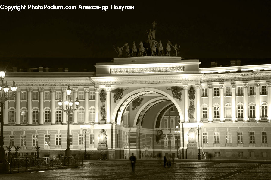 Arch, Night, Outdoors, Architecture, Downtown, Plaza, Town Square