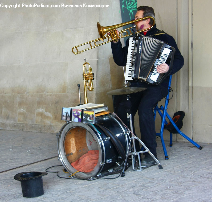 Wheelchair, Bucket, Drum, Musical Instrument, Percussion, Chair, Furniture