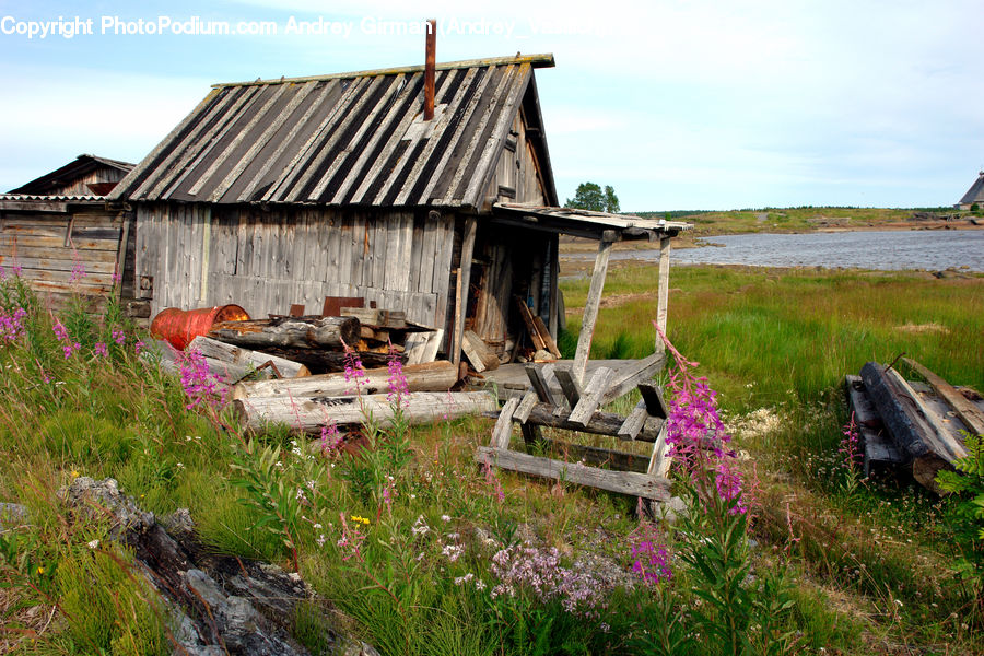 Cabin, Hut, Rural, Shack, Shelter, Bench, Building