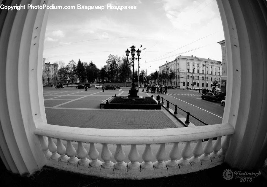 Fisheye, Intersection, Road, City, Downtown, Urban, Street