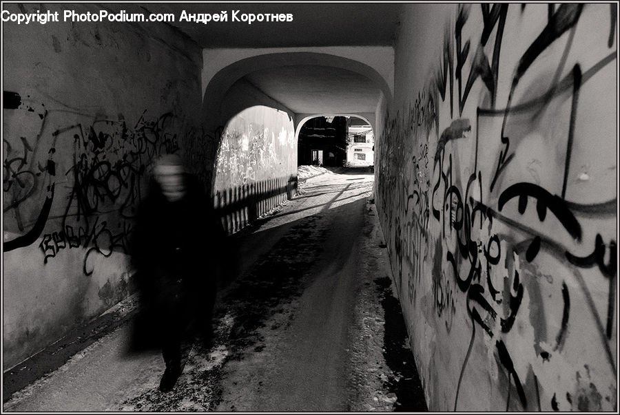 Tunnel, Silhouette, Art, Graffiti, Mural, Wall, Alley