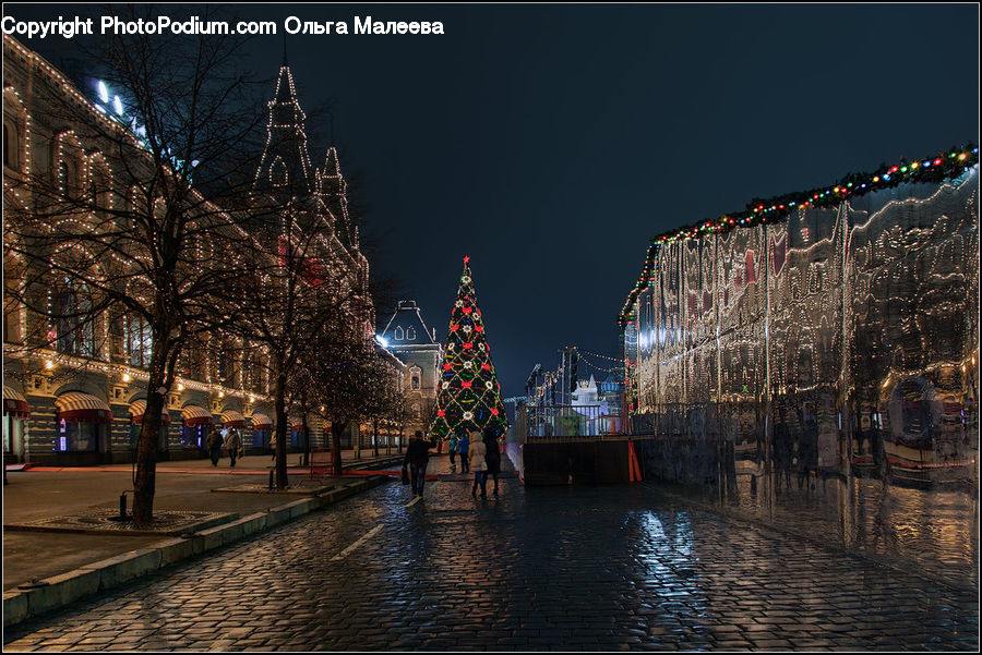 Cobblestone, Pavement, Walkway, Night, Outdoors, Architecture, Downtown