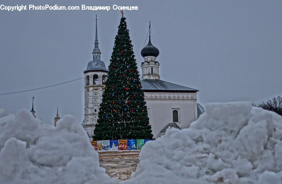 Architecture, Bell Tower, Clock Tower, Tower, Ice, Snow, Snowman