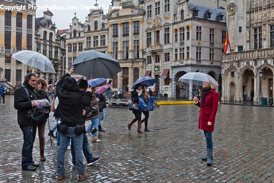 Human, People, Person, Umbrella, Coat, Cobblestone, Pavement