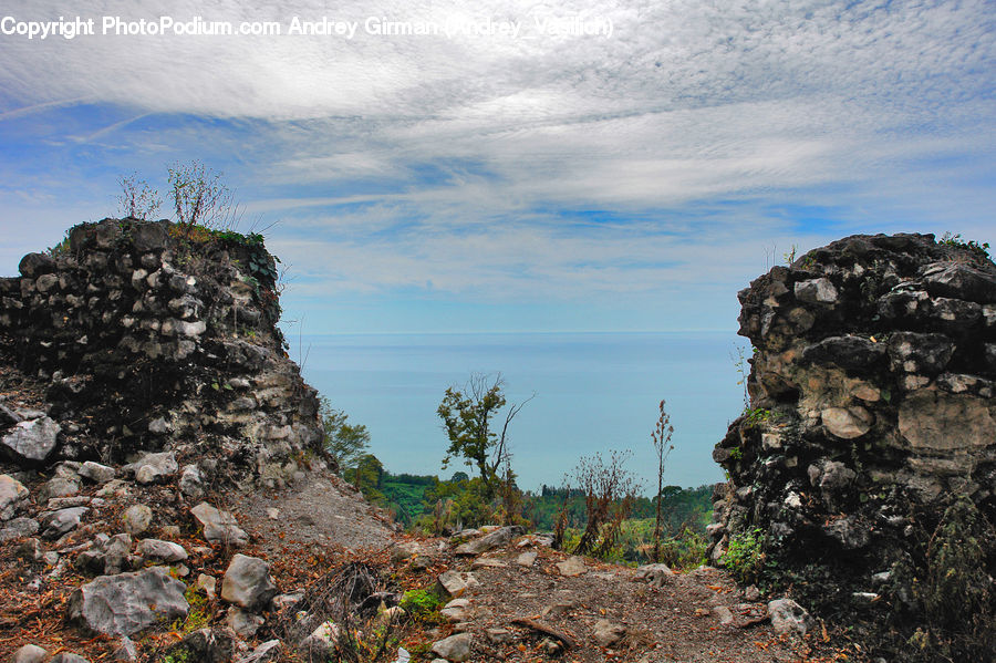 Rubble, Rock, Cliff, Outdoors, Soil, Tree Trunk, Ruins