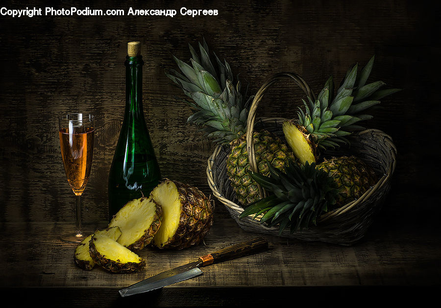 Fruit, Pineapple, Glass, Bottle, Beverage, Drink, Wine