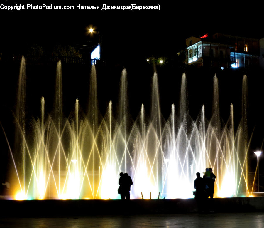 Fountain, Water, Silhouette, Lighting
