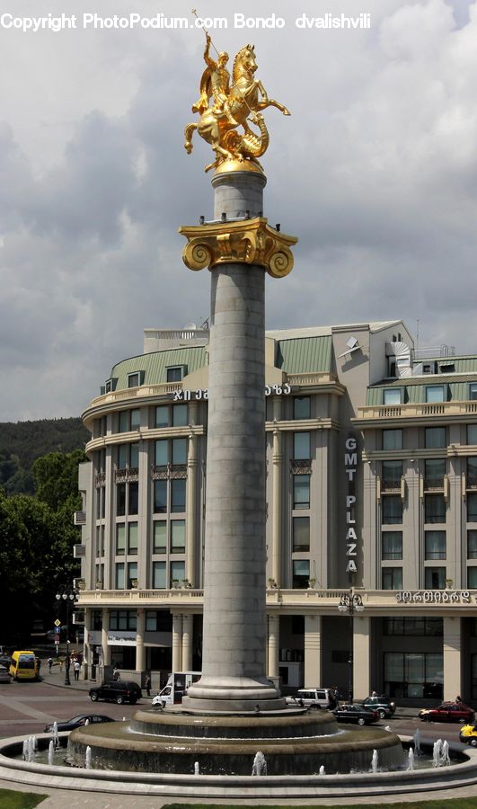 Fountain, Water, Monument, Column, Pillar, City, Downtown