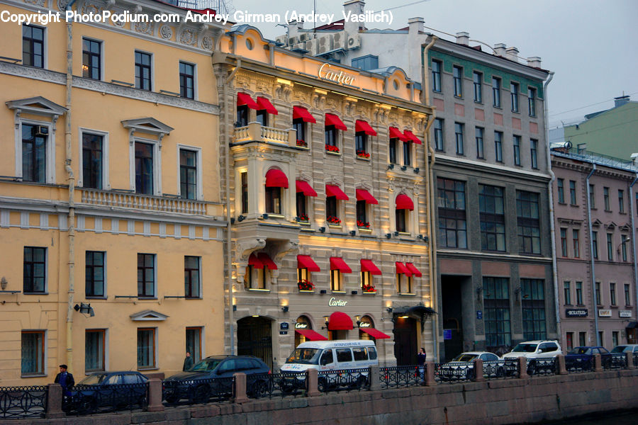 Architecture, Downtown, Plaza, Town Square, Building, Car, Van