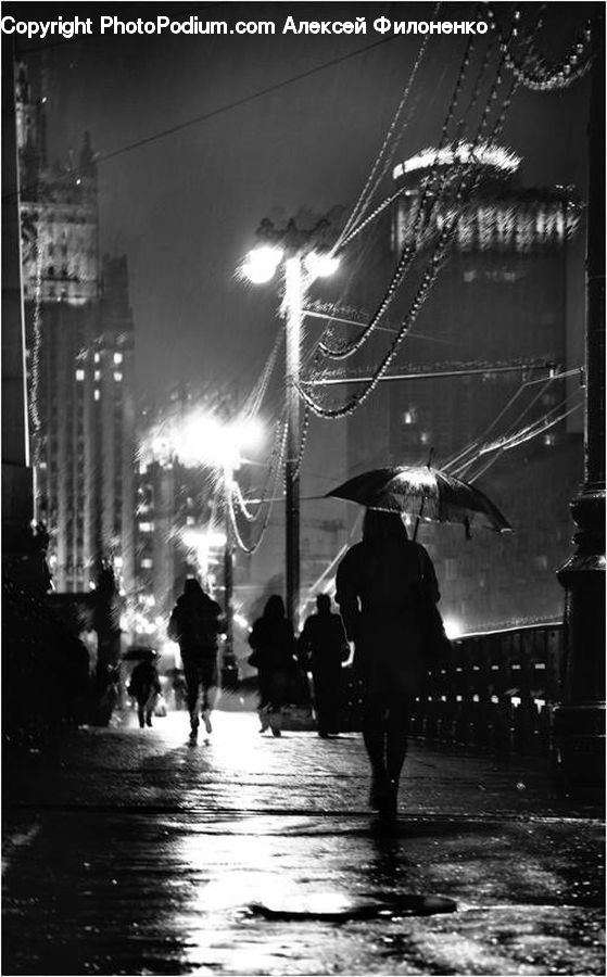 People, Person, Human, Umbrella, Night, Outdoors, City