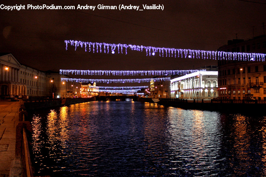 Night, Outdoors, Architecture, Convention Center, Lighting, Canal, River