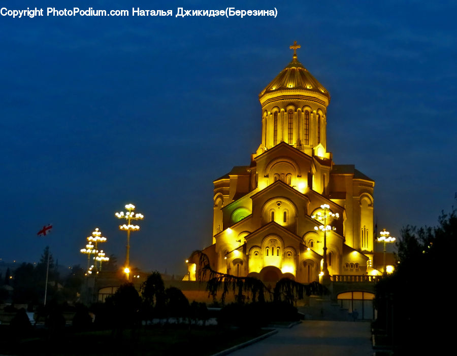 Architecture, Bell Tower, Clock Tower, Tower, Night, Outdoors, Cathedral