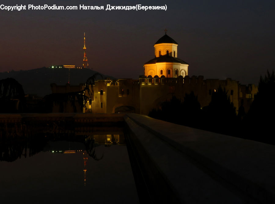 Architecture, Dome, Mosque, Worship, Night, Outdoors, Bell Tower