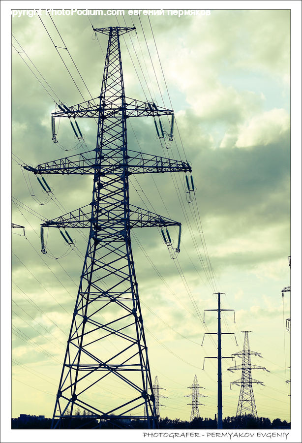 Electric Transmission Tower, Antenna, Cable, Power Lines