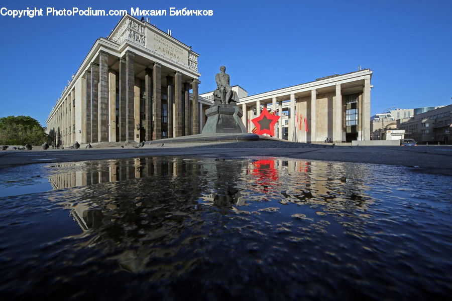 Fountain, Water, Building, City, High Rise, Architecture, Mansion