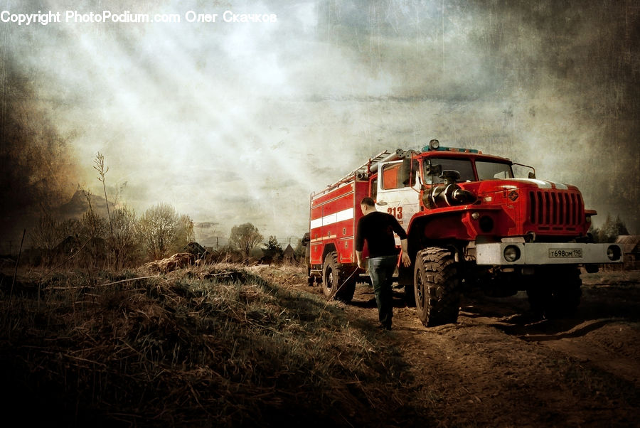 Automobile, Car, Offroad, Fire Truck, Truck, Vehicle, Dirt Road