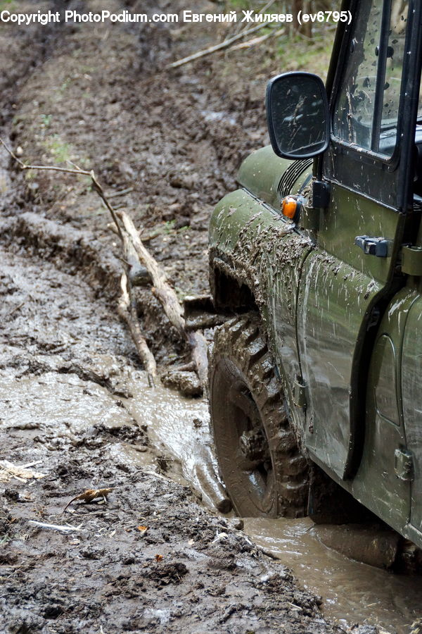 Bulldozer, Tractor, Vehicle, Rubble, Car, Offroad, Creek