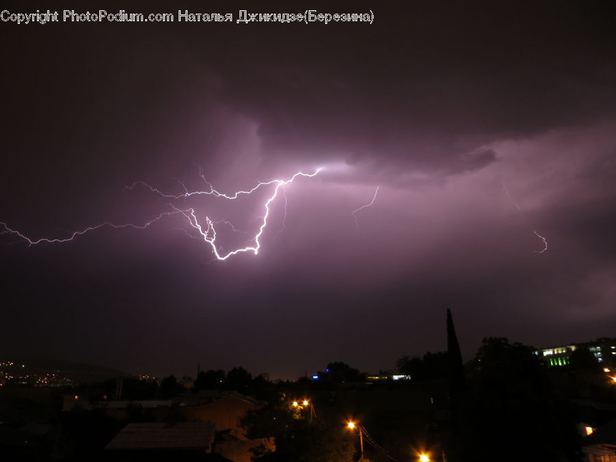 Light, Lightning, Weather, Night, Outdoors, Storm, Thunderstorm