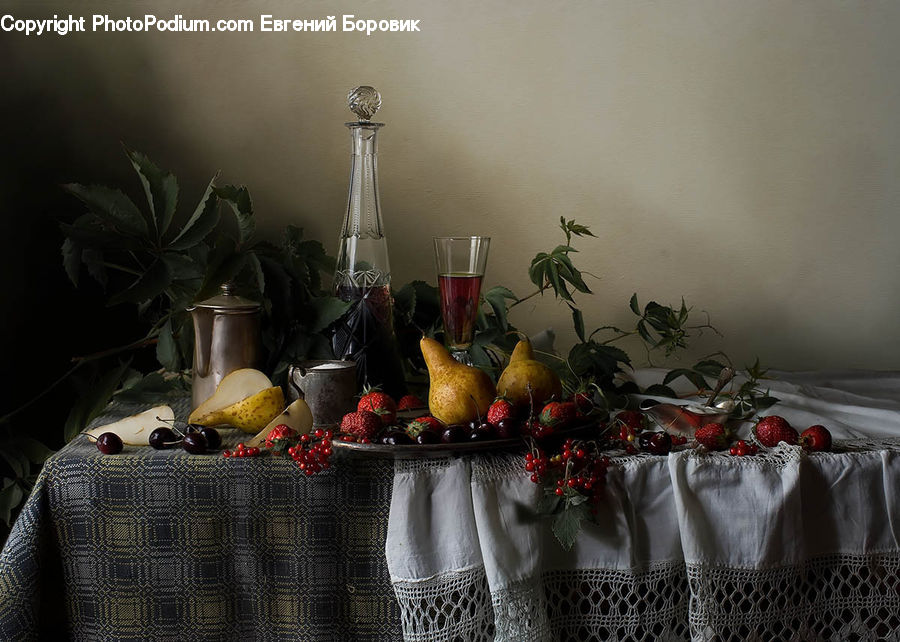Plant, Potted Plant, Home Decor, Linen, Tablecloth, Glass, Goblet