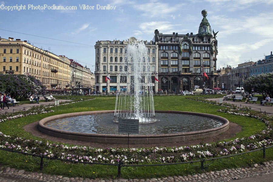 Fountain, Water, Architecture, Downtown, Plaza, Town Square, Garden