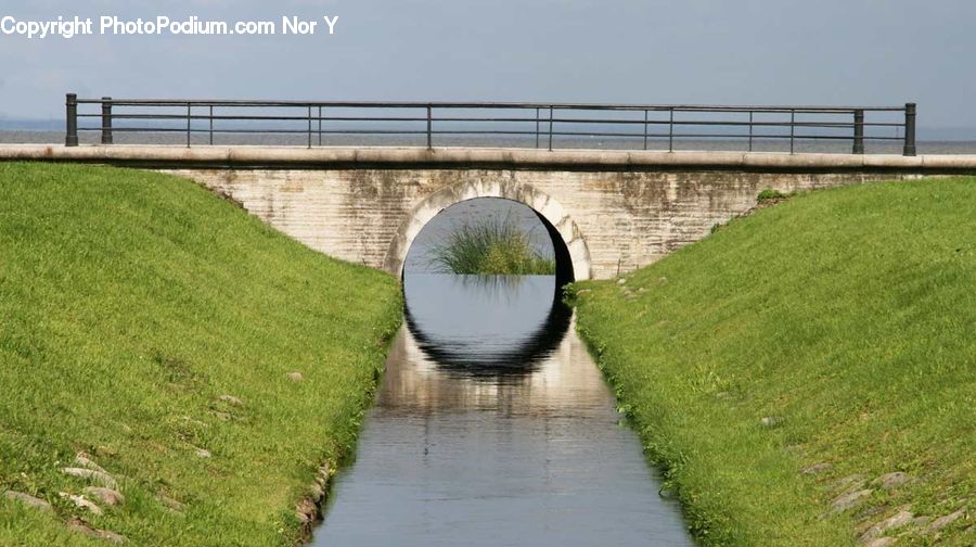 Canal, Outdoors, River, Water, Bridge, Field, Grass
