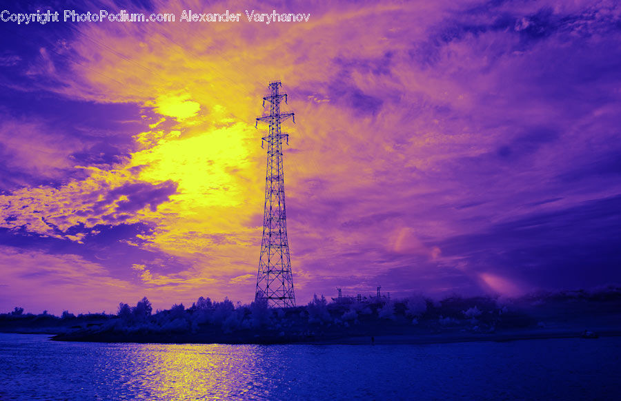 Dawn, Dusk, Red Sky, Sky, Sunrise, Sunset, Power Plant