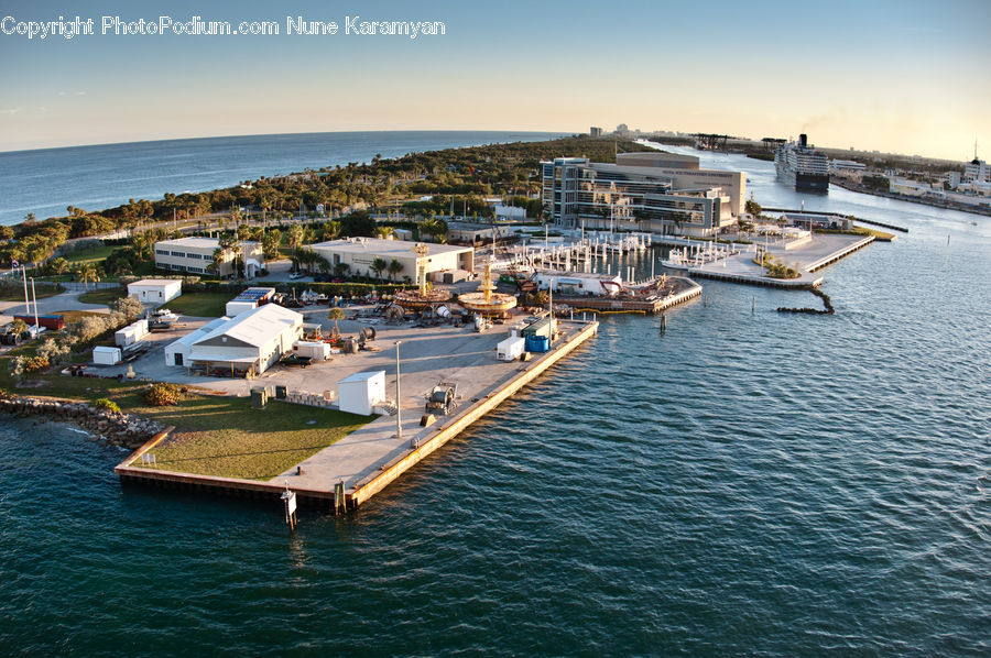 Aerial View, Downtown, Neighborhood, Town, Harbor, Port, Waterfront