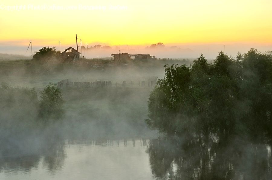 Dawn, Dusk, Sky, Sunrise, Sunset, Fog, Land