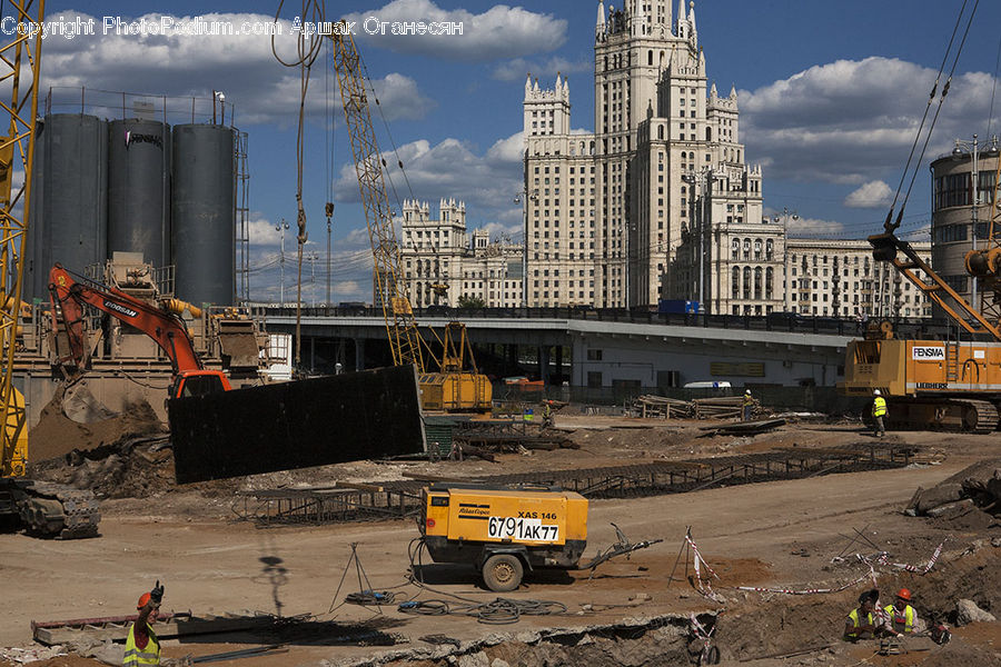 Construction, Constriction Crane, Soil, Demolition, Train, Vehicle, Freight Car
