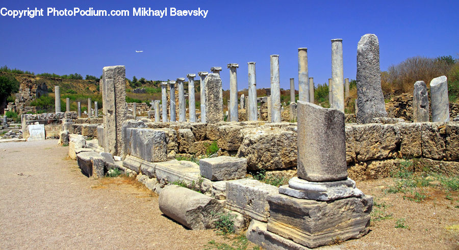 Rock, Ruins, Column, Pillar, Tomb, Cross, Bunker