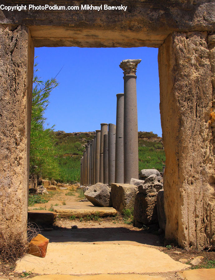 Ruins, Column, Pillar, Rock