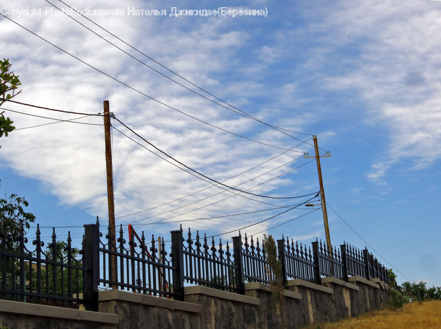 Cable, Electric Transmission Tower, Power Lines, Dirt Road, Gravel, Road, Building