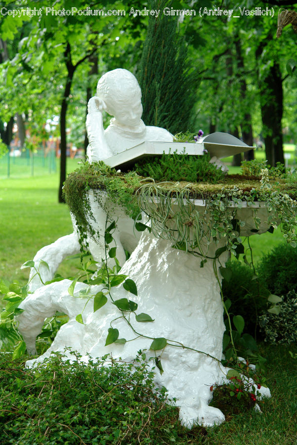 Art, Sculpture, Statue, Outdoors, Pond, Water, Plant