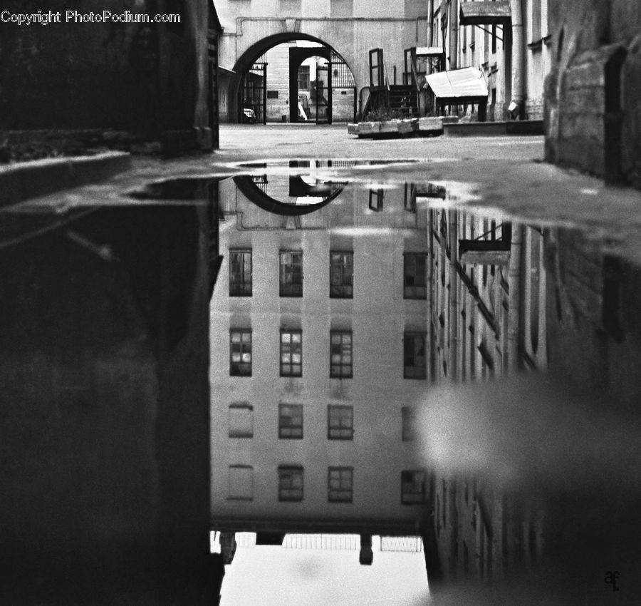 Puddle, City, Downtown, Urban